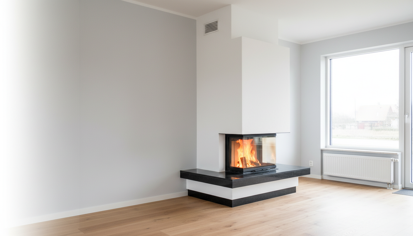Modern interior with fireplace