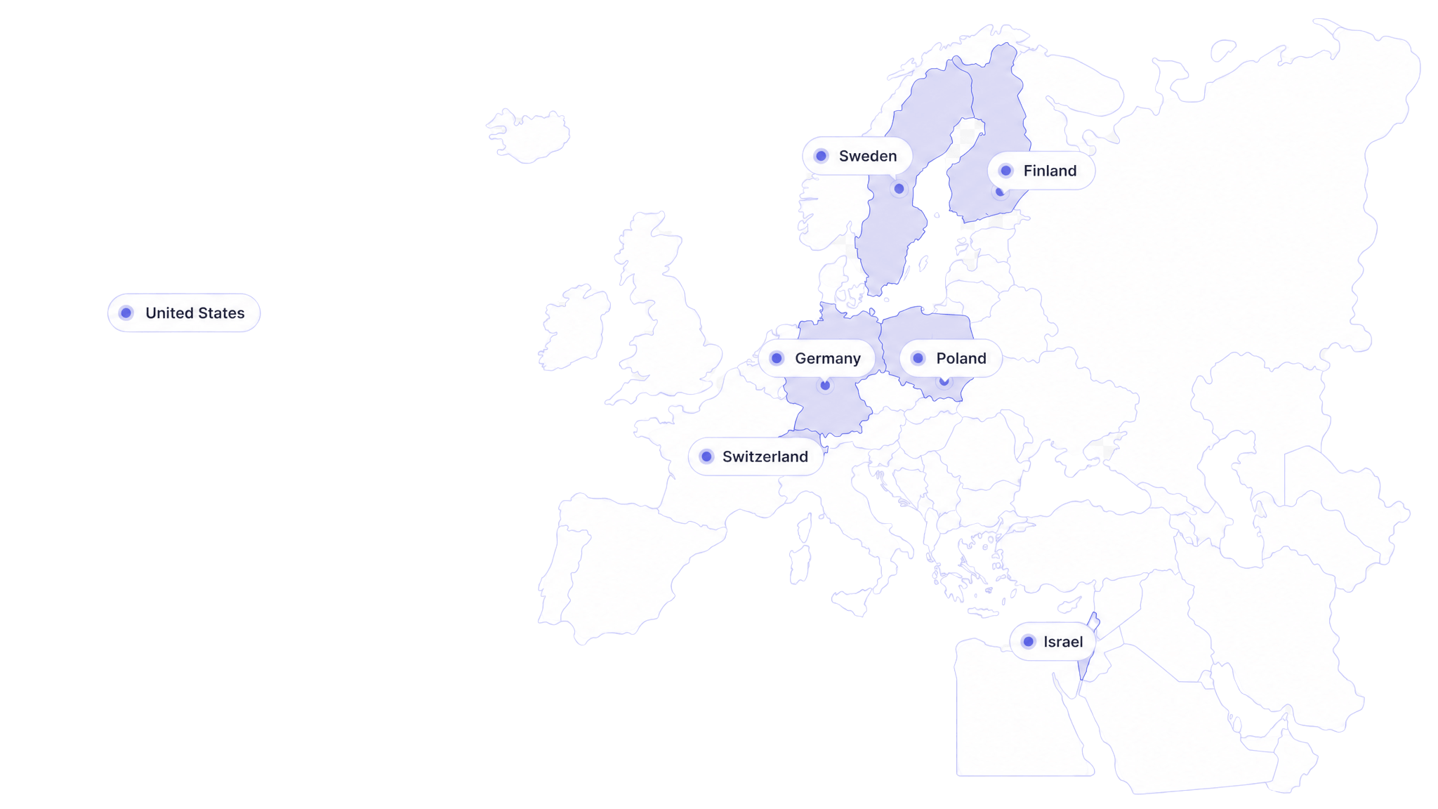 Map of Europe highlighting the regions Optiveum sources IT experts from
